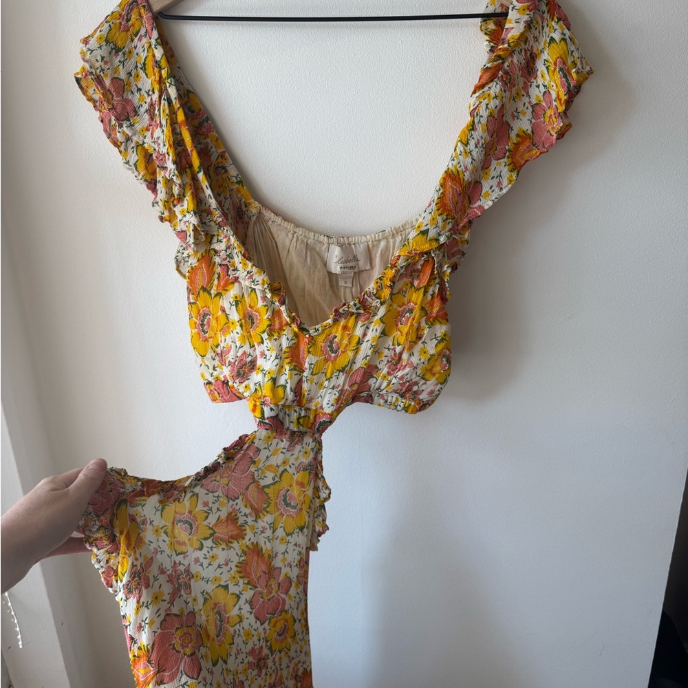 Floral Ruffle Maxi Dress with cut outs